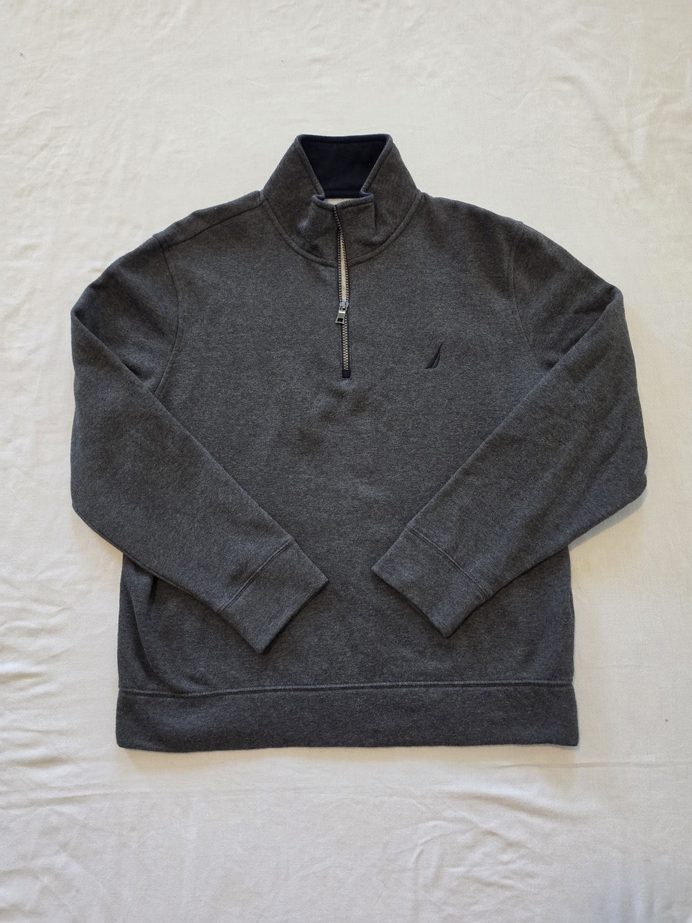 Nautica Men's Large Gray Quarter Zip Fleece Pullover Sweatshirt Embroidered Logo
